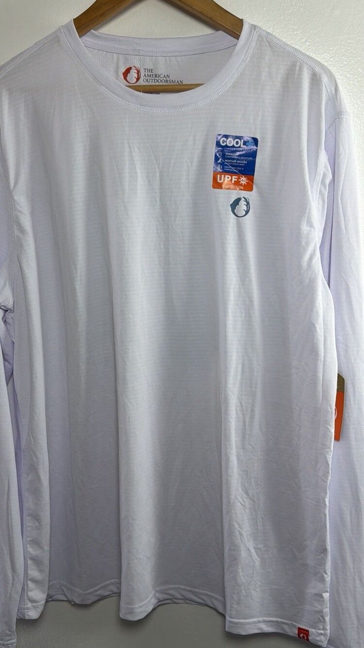 The American Outdoorsman Men XL Rash Guard UPF 40 Fishing Sun Shirt White NWT - Picture 7 of 14